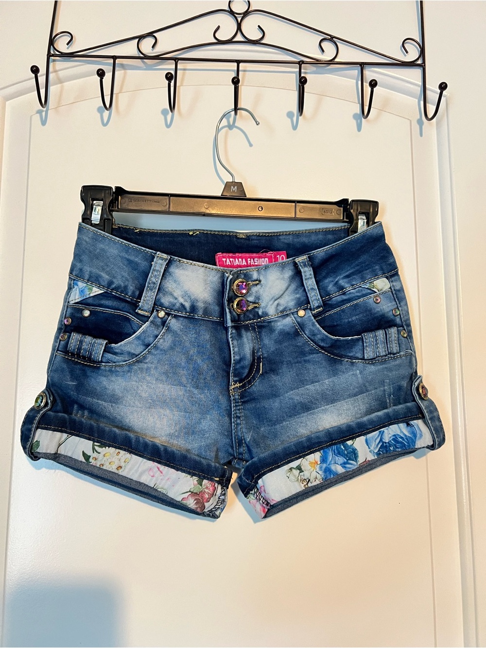 Girls Floral Rhinestone Shorts